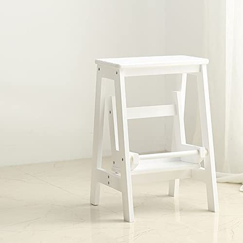 Marchepied pliable multifonctionnel – Chaise d'escalier en bois blanc pour cuisine, banc à chaussures à pression – Grandes marches pour un accès facile