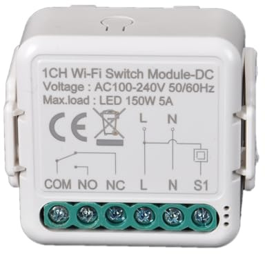 Inteligente Wifi Interruptor Jog/Bloqueo Relé Inalámbrico 1 canal DC 12/24V AC 100-240V, APP Tuya/smartlifeMando a distancia, contacto en seco, módulo funciona con Alexa Google (1)