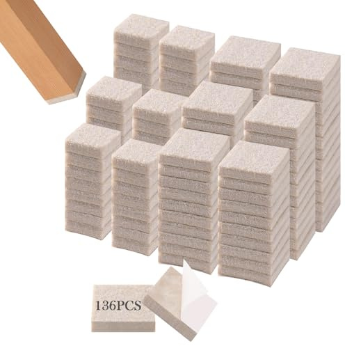 Fursafe&Q Felt Furniture Pads for Hardwood Floors - Self Adhesive Chair Felt Pad, Furniture Feet Floor Protectors, Furniture Sliders Protect from Nicks and dents, Anti Scratch 136 Pcs Beige Square