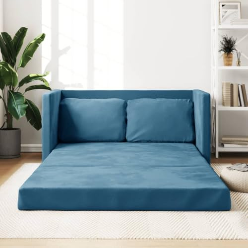 Willood Bodensofa mit Schlaffunktion, Klappbar Bodenbett Sofa Schlafsofa Schlafsessel mit Metallgestell, Klappsofa Sofabett für Wohnzimmer Schlafzimmer, Blau 122x204x55 cm Samt