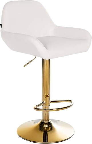 CLP Barhocker Braga Kunstleder-Bezug mit Gold-Gestell I höhenverstellbar und 360 drehbar I moderner Barstuhl mit Fußstütze für Küche und Bar, Farbe:weiß
