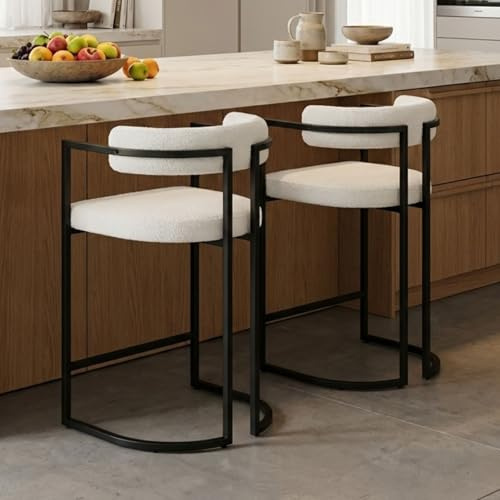 chairus Set di 2 Sgabelli da Cucina Sgabelli da Bar Moderni in Pelliccia Sgabelli Alti con Struttura in Metallo Sedie da Bar per Cucina Bancone, Bianca