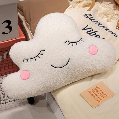 champracer Kuschelkissen in Stern Form,Deko Kissen für Baby & Kinderzimmer,Kinderkopfkissen,Wärmekissen für Babys und Kinder- für Mädchen & Jungen,40/45cm (Weiße Wolken)