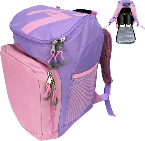 Forroby Sac à Chaussures de Ski, 35L Sac à Dos pour Enfants avec Compartiment pour Casque et Sangles,Sac à Dos pour Casques de Ski, Lunettes et Accessoires, Rose