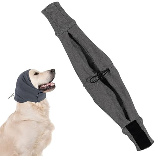 Hunde-Ohrenschützer, 1 x Gehörschutz für Hunde, Lärmschutz, Hals- und Ohrenwärmer, Hunde-Kapuzenpullover für Angst, Feuerwerk, Linderung von Angst, Feuerwerk, beruhigend (Dunkelgrau, M)