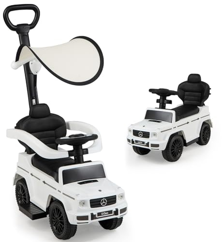 SOARS Mercedes-Benz - Coche antideslizante con barra deslizante extraíble, capota ajustable, espacio de almacenamiento, claxon, coche de juguete para niños a partir de 1 año (blanco)