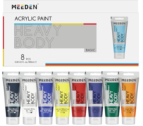 MEEDEN Heavy Body Acrylfarben Set: 8 x 60 ml Primary Acrylic Paint mit für Leinwand Bemalen - Grundfarbe Acryl Set mit intensiver Pigmentierung für Anfänger Künstler Kinder Erwachsene