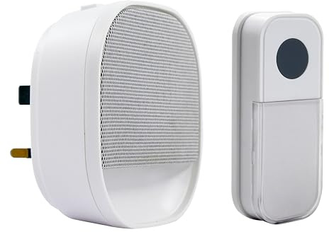 Uni-Com Wireless Battery Free Plug-in Door Chime with Built-in Night Light, Low Power Consumption, Self-Powered Kinetic Bell Push, 200m Operating Range, 30 Chimes, LED Chime Alert, Easy Install