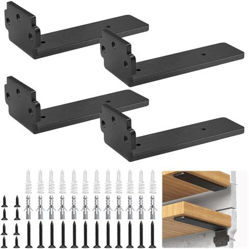4 Pièces Equerre Etagere Murale,Equerre Invisible Noir,Équerre Etagere Murale,Supports d'étagère Flottant pour Salon,Cuisine,Buanderie (15cm)