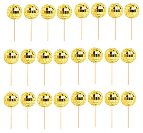 Giwnhvx 24 PCS Disco Ball Cupcake Toppers Disco Ball Cupcake Picks Reflective Mirror Ball Cake Toppers Disco Decorations Easy Install Gold