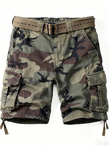 AKHIKING Camo Cargo Shorts for Men Cotton Casual Wild Outdoor Work Relaxed Fit Shorts with Multi-Pocket C29 34