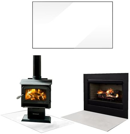TMK ArtDeko Placa protectora rectangular de cristal templado para estufas de chimenea, 65 x 60 cm, color blanco