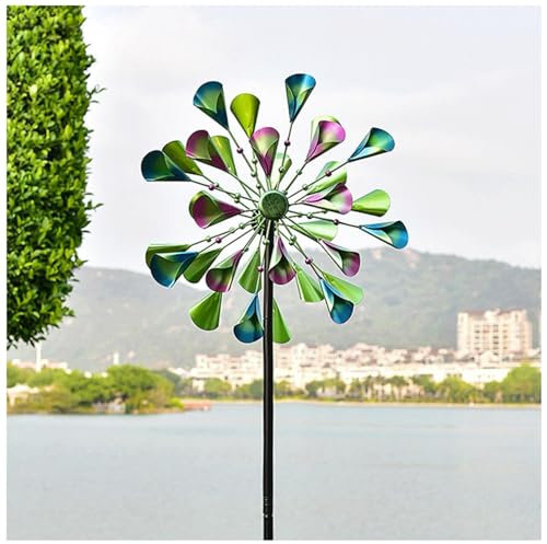 WXJHNYBS Windrad Metall Garten, 200×52cm,Doppelwindrad,Kugellager Windrad Garten Metall Groß Wetterfest und Standfest Magisches Windrad für Garten als Dekoration