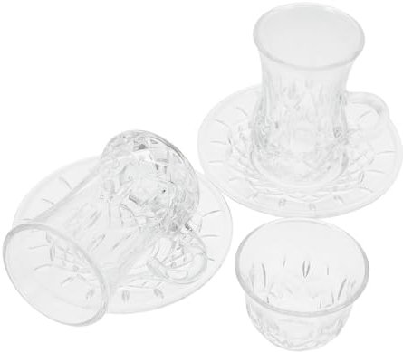 OUNONA Tazza da Caffè in Vetro Trasparente Set di Bicchieri da Tè Turco Piccolo Piattino Elegante Design Europeo per Tè e Caffè