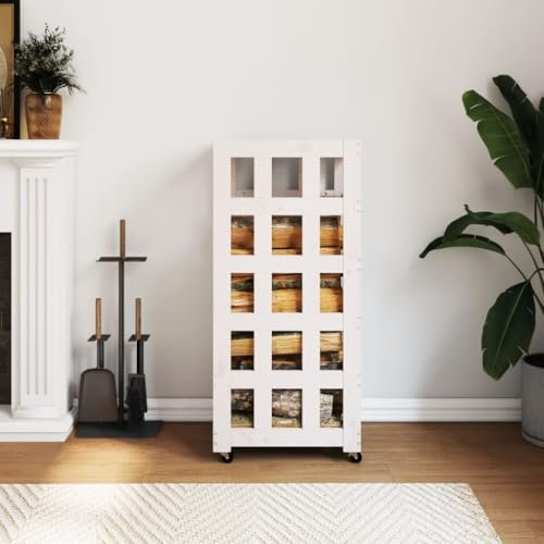 NQJIBUE Portalegna con ruote bianco 40x49x110 cm legno massello pino
