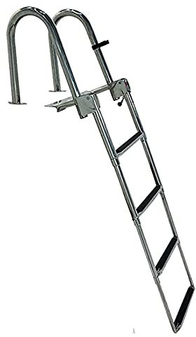 Foldable Telescoping Boat Ladder with Handrail, Heavy Duty 4 Step Pontoon Ladder for Swim Pool Dock, Supports 200kg