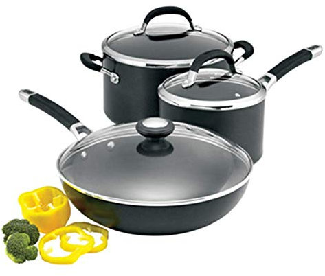 CCKUYT Juego de Utensilios de Cocina de 3 Piezas: Aluminio, Wok, Olla para Sopa y lechera, con Tapa de Vidrio y sartén Antiadherente, Apto para cocinas de inducción a Gas. Gourmet Makin