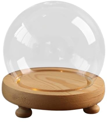 predolo Contenitore in vetro a forma di cupola con base in legno per esposizione di oggetti, Diametro 10 Cm