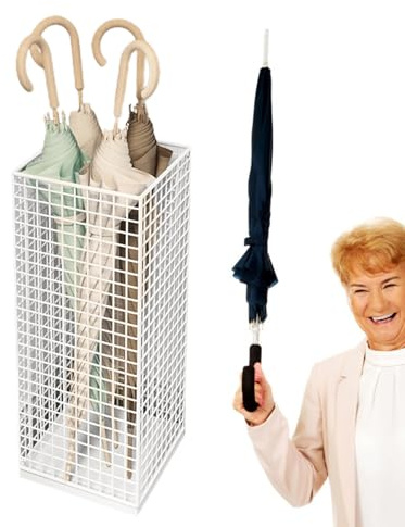 Metal Umbrella Stand | Iron Umbrella Bucket Organizer | Large Capacity Rust Resistant Holder with Drain Tray for Indoor Use | Entrance Rack for Home, Office, Canes, Umbrellas, Space Saving Elegance