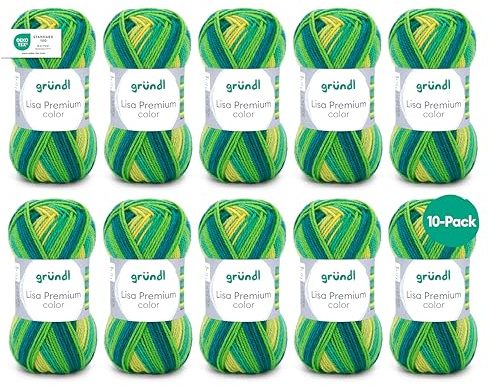 Gründl Lisa Premium Color, 10 x 50 g, Flaschengrün | Garn zum Stricken mit Farbverlauf - Häkelgarn - Weich und hautfreundlich - 100 % Polyacryl 50 g / 133 m -Nadelstärke 3,5-4,5