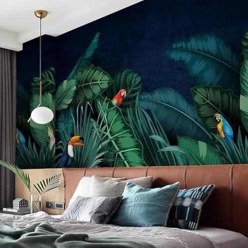 Fresco Elegante Piante Foglie Di Banano Pappagalli 3D Carta Da Parati Lusso Casa Soggiorno Divano Mobili Floreale Camera Letto TV Sfondo Muro-400cm×280cm