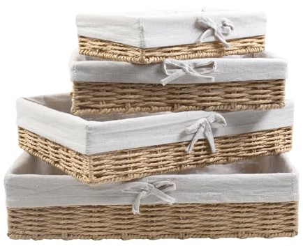 YedZen 4er Set Brotkörbchen mit Baumwolleinsatz, 4 Größen Brötchenkorb | mit Innen Metallrahmen | Brotkorb Geflochten | Geflochtener Korb | Aufbewahrungskorb für Deko, Brot, Originalfarbe