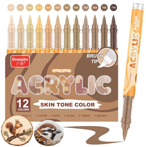 Funnasting Acrylstifte, 12 Braun Farbe Serie Acrylic Marker Set für Steinmalerei, Glas, Becher, Holz, Metall, DIY Handwerk Herstellung