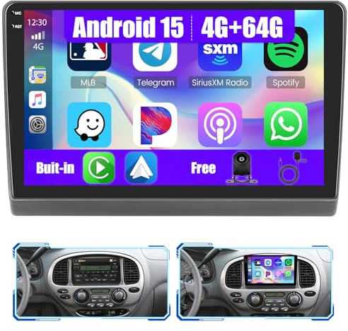 Inefala [4G+64G] Android 15 Car Radio for Toyota Sequoia 2005-2007 with Wireless Carplay/Android Auto, 9 Inch HD Touch Screen Car Stereo with GPS WiFi Bluetooth FM/RDS EQ SWC Backup Camera MIC