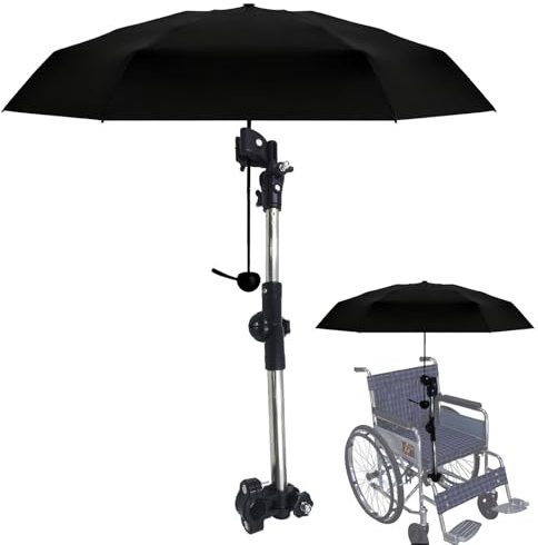 2 in 1 Umbrella with Umbrella Mount Holder,180° Adjustable Umbrella Mount, Umbrella with Stretch Mount Stand for Pram,Pushchair,Wheelchair,Bicycle,Stroller,Walker, Rollator, Chair