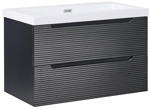 Beliani Mobile da bagno sospeso con lavabo in legno MDF e contenitore 80 cm Nero