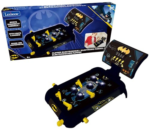 LEXIBOOK, Batman Máquina de Pinball Electrónico, JG610BATLXB | Pantalla LCD, efectos de sonido y luz, 5 obstáculos, negro/amarillo