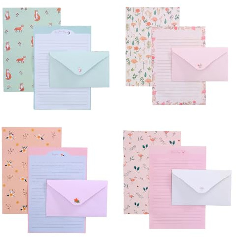 Hyleon 36Pcs Writing Paper and Envelopes Sets, 24Pcs Stationery Papers with 12Pcs Envelops, Letter Design Lined Letter Writing Set, Writing Stationery Paper for Invitation Gifts Greeting Cards