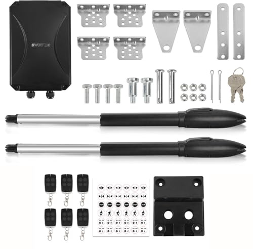 Peviasot Actionneur automatique de portail battant à double battant, 50 W, 600 kg, kit d'ouverture de portail rotatif max 6 m, 300 kg/3 m par vantail, avec 6 télécommandes, 2 clés