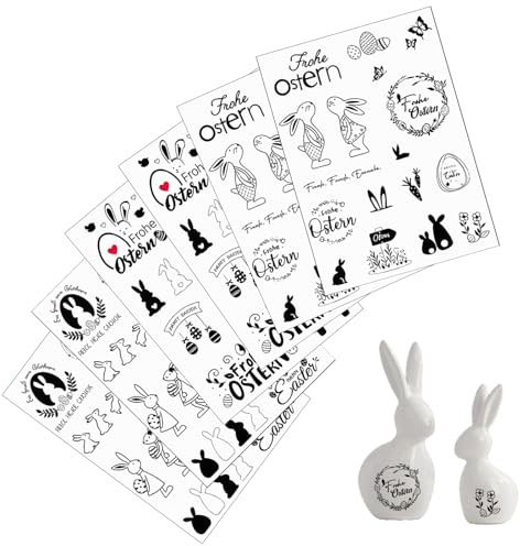 KLINNA 6 Blatt Rub On Sticker Ostern Transferaufkleber Set, Ostereier Osterhasen Aufkleber, Sprüche für DIY Glas Holz Möbel, Osterdeko Basteln Keramik Scrapbooking Osterngeschenke Wasserfest
