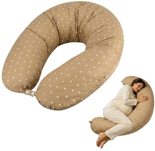 Bebamour 2-in-1 Schwangerschafts- und Stillkissen, XXL Ganzkörper Stützkissen für Schwangere mit abnehmbarem waschbarem Baumwollbezug,Brown