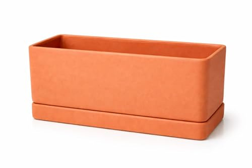 FRANCACOR Maceta Barro Terracota Natural Alargada con Plato - Jardinera Barro Rectangular 49 x 17 CMS - con Plato Incluido EN Kit