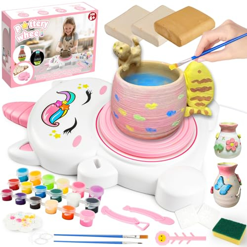 MYDOVA Töpferscheibe für Kinder, komplettes Töpfer-Malset, Kunst und Handwerk für Kinder im Alter von 6–12 Jahren, mit 3 lufttrocknenden Ton- und Tonformwerkzeugen und Fußpedal, USB-Stromversorgung