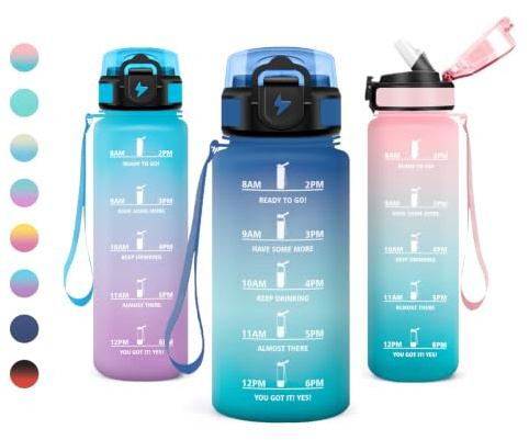 JAPORIA Borracce 500ml, Borraccia con Cannuccia, Bottiglia Acqua Motivazionale, Senza BPA, Riutilizzabile, A Prova di Perdite, per Scuola, Escursioni, Outdoor