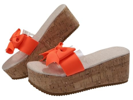Qgtxf Bow-Knot Pantofole Sandali per Donna Sandali Cunea Piattaforma Estate Casual Aprire la Dita del Piede Slip On Mules Scarpe(Orange,39 EU)