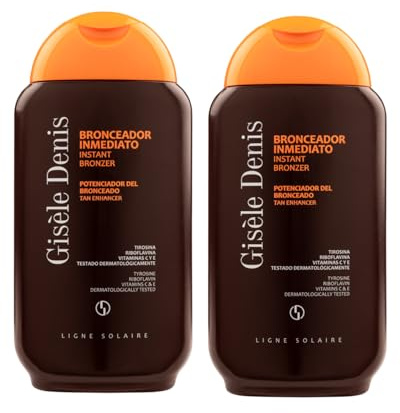 GISÈLE DENIS - Pack Bronceador Inmediato Corporal 2 x 200 ml, Intensificador y Potenciador del Color de la Piel, Acelerador del Bronceado con Tirosina y Aceite de Almendras, Todo Tipo de Pieles