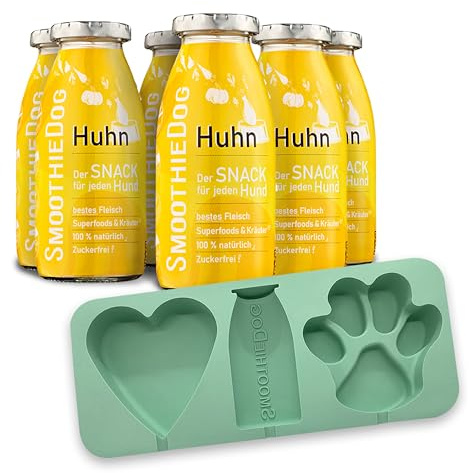Hunde Smoothie SmoothieDog 6er Huhn + Eisform - Hundeis selber Machen - Leckerli für Hunde - Zucker- & glutenfrei - je 250ml
