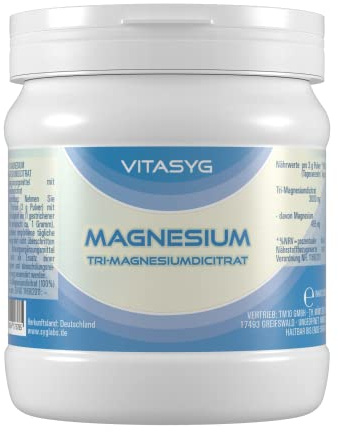 Vitasyg Tri-Magnesiumdicitrat Pulver - 500g Dose - Magnesiumcitrat | Magnesium Citrat - inklusive Messlöffel - gut dosierbar - vegan - ohne Zusätze
