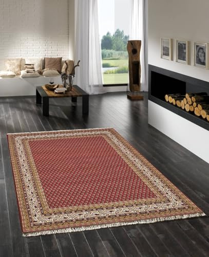 Rug Studios Teppich BIKANER MIR | Farbe: Rot | Größe: 60 x 90 cm | orientalisch | gemustert | glamourös | Klassisch | Landhaus | Modern | Orientalisch | Umrandung | Wohnzimmer | Schlafzimmer | strapaz