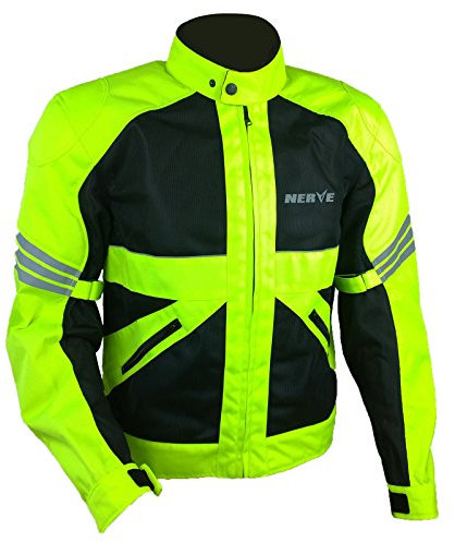Nerve Shop Leichte Dünne Mesh Motorradjacke -Go- Roller Motorrad Jacke Herren Kurze Textil Männer Protektorenjacke Sommerjacke Luftdurchlässig - schwarz-neon-grün-gelb - 3XL / XXXL