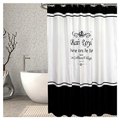 MaxAst Krone Alphabet Duschvorhang Anti Schimmel, Schwarz Weiße Badewanne Vorhang 200x180CM, Antibakteriell Wasserdicht mit Kunststoff Ringe Kein Rost
