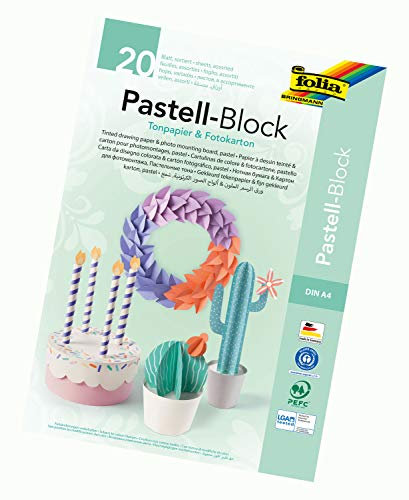 folia 678 - Pastell Block mit je 10 Blatt Tonpapier und Fotokarton, DIN A4, farbig sortiert - die ideale Grundlage für vielfältige Bastelarbeiten