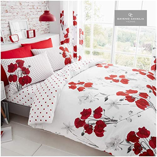 GC GAVENO CAVAILIA Juego de Ropa de Cama Reversible de Lunares, Funda de edredón Transpirable, diseño de Flores, Color Rojo