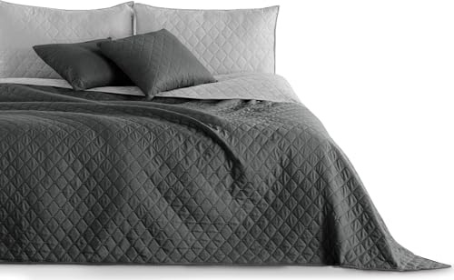 DecoKing överkast, sängöverkast, 260 x 280 cm, antracitgrått, täcke, överkast, dubbelsidigt quiltad präglingsmönster romb, grafit stål, axel, 260 x 280 cm