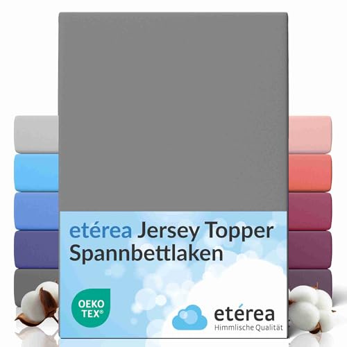 etérea Jersey Topper Spannbettlaken 180x200-200x200 cm Grau für 5-10 cm Steghöhe 100% Baumwolle - Oekotex Spannbetttuch Matratzen Bett Bezug - Bettlaken 180x200cm - 200x200cm Gray