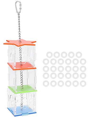 Parrot Foraging Toy - Multilayer Hanging Treat Food Dispenser with Transparent Acrylic Basket for Fruit Vegetables Millet
